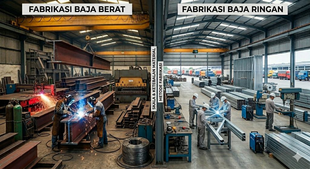 Perbedaan fabrikasi struktur baja berat vs ringan